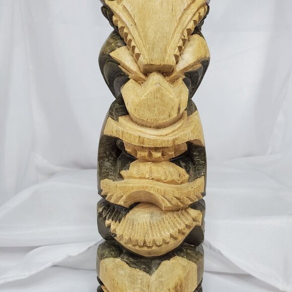 Hawaiian Tiki Totem 14.5" Hibiscus Wood Hand carved Intricate Tribal Design - Picture 5 of 15